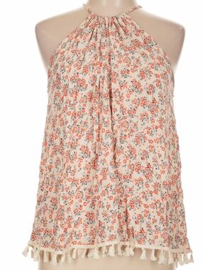 Boho Halter Tassel Camisole - Cream with Coral Floral